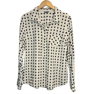 Merona 100% Cotton Black and White Checkered Women's Half Button Top